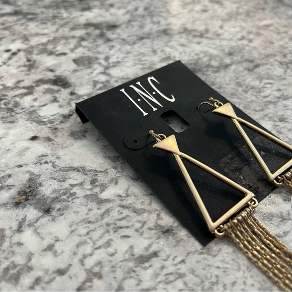 I.N.C International Concepts Gold Triangle Fringe Drop Earrings - Picture 3 of 5